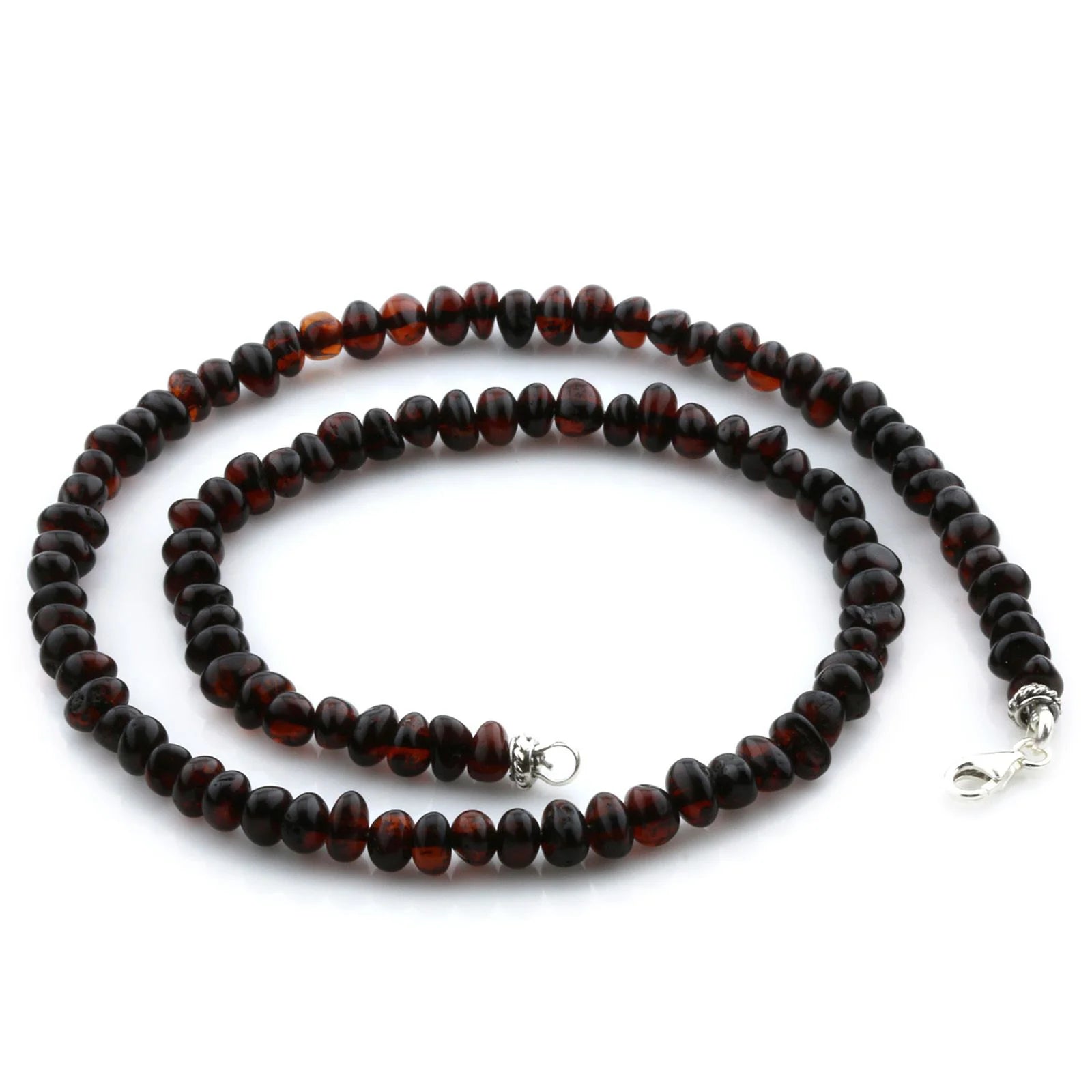 Adult Baltic Amber & 925 Sterling Silver Clasp Necklace 45cm. Ba Dark Cognac s.