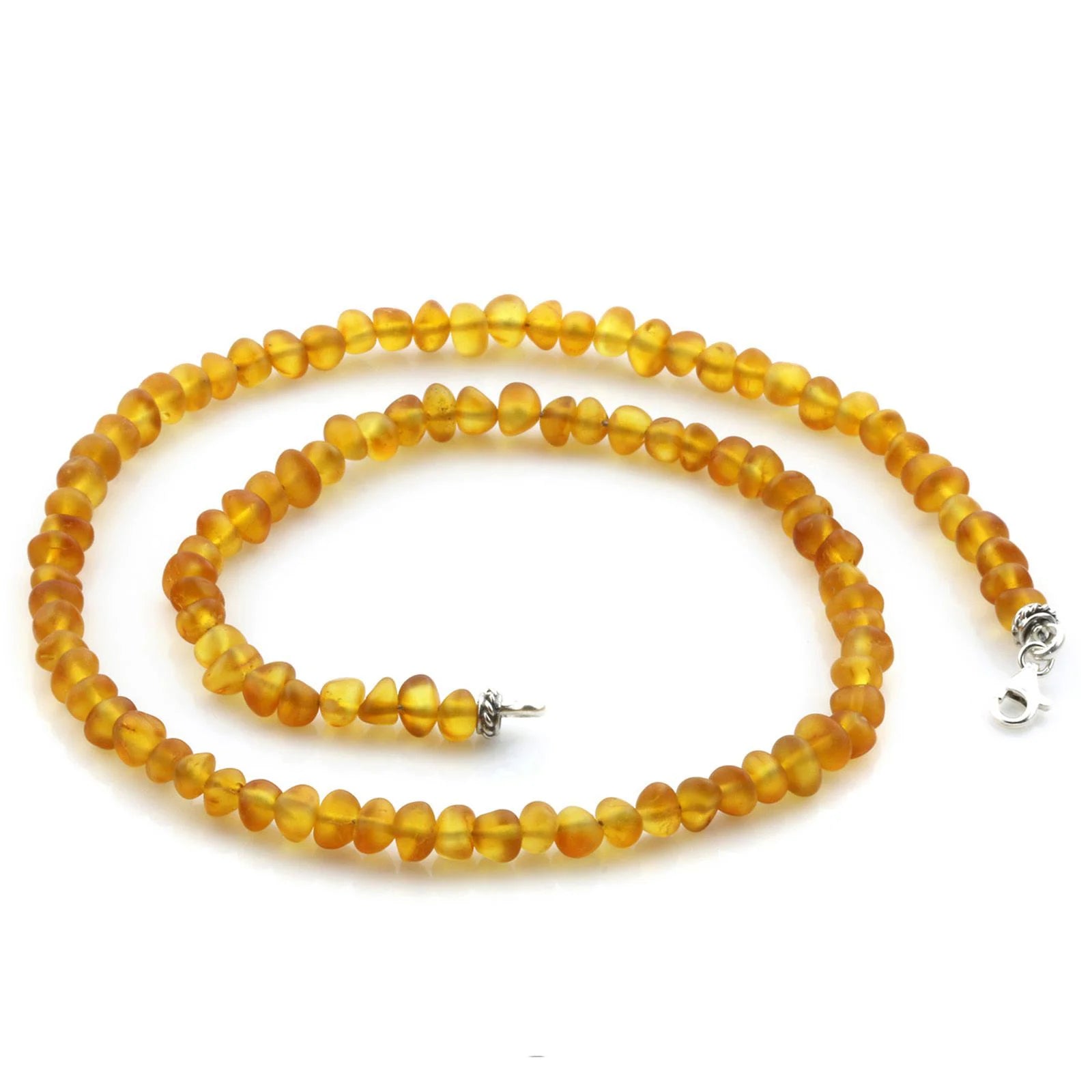 Adult Baltic Amber & 925 Sterling Silver Clasp Necklace 45cm. Ba Light Cognac Matte S.