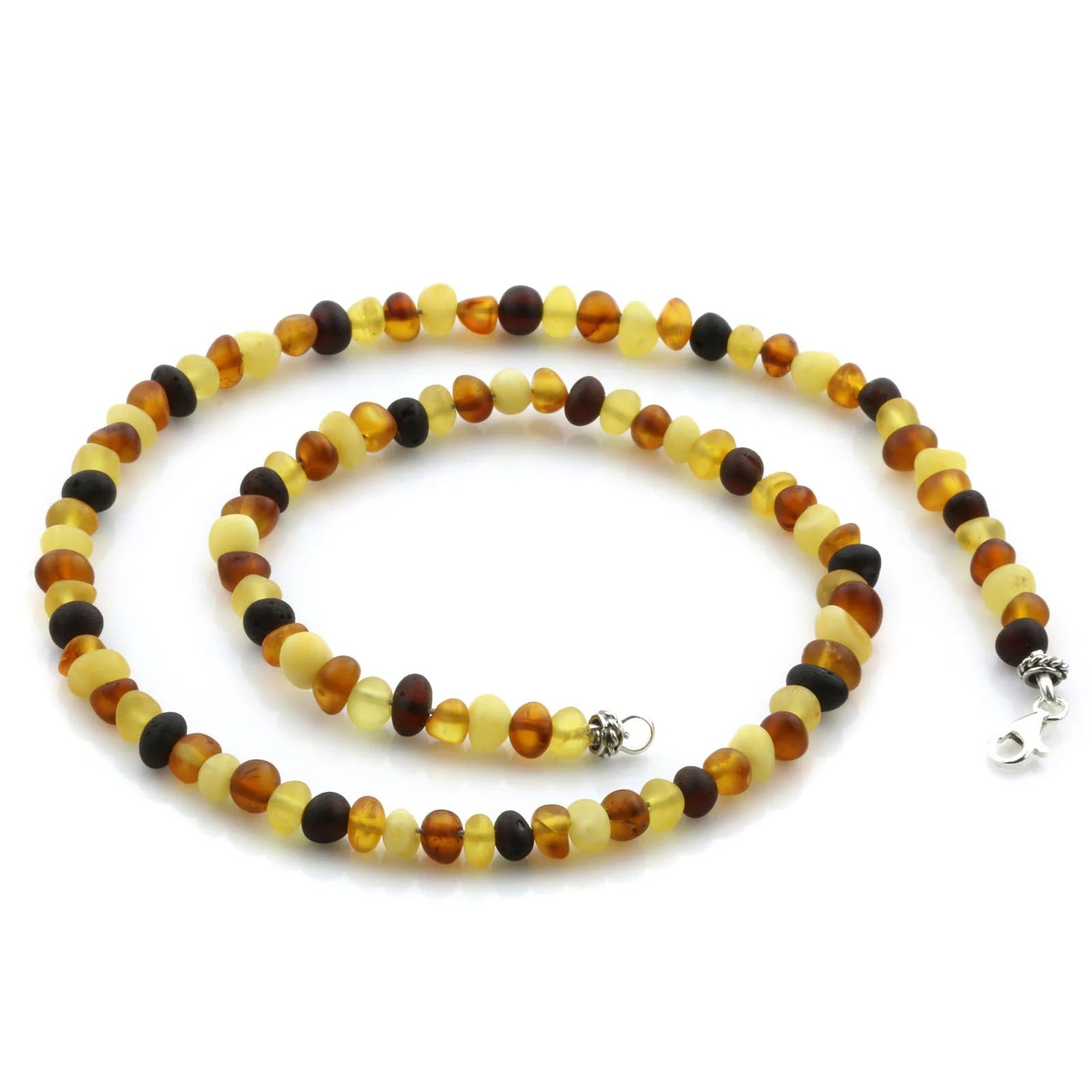 Adult Baltic Amber & 925 Sterling Silver Clasp Necklace 45cm. Ba Multicolor Matte s.