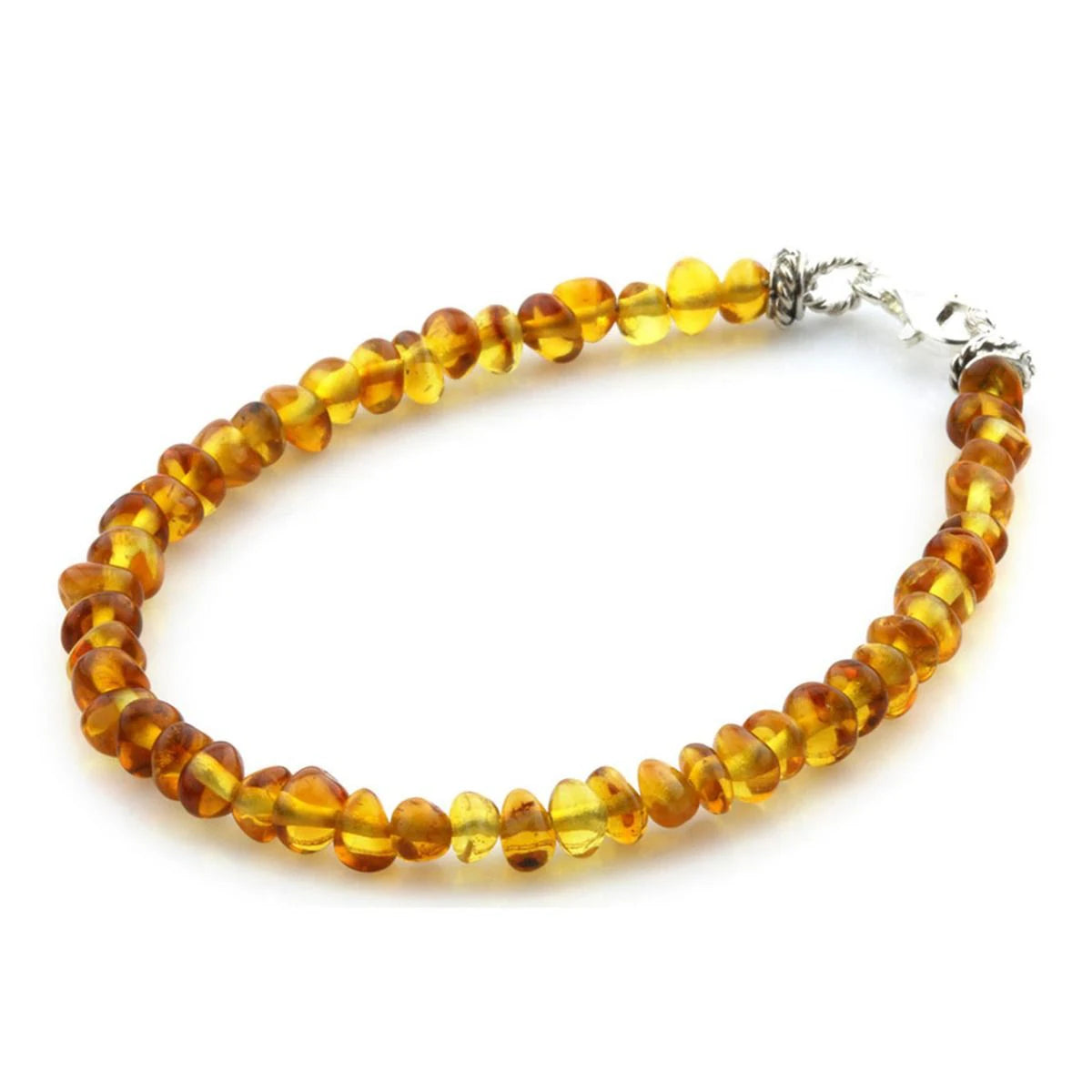 Honey Baltic amber baroque adult bracelet with sterling silver, 18cm