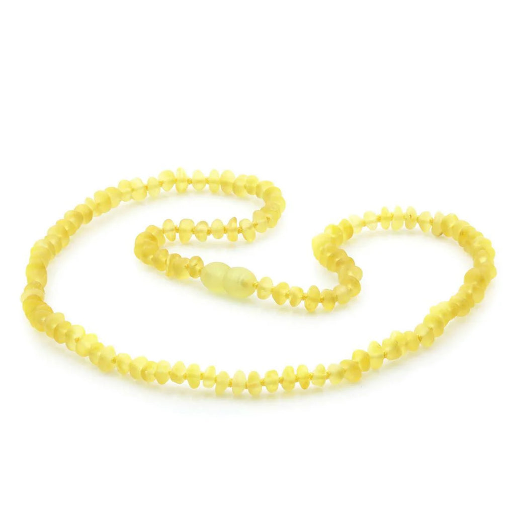 Adult Semi Polished Baltic Amber Necklace. Round Flat Yellow Matte 5x3 mm