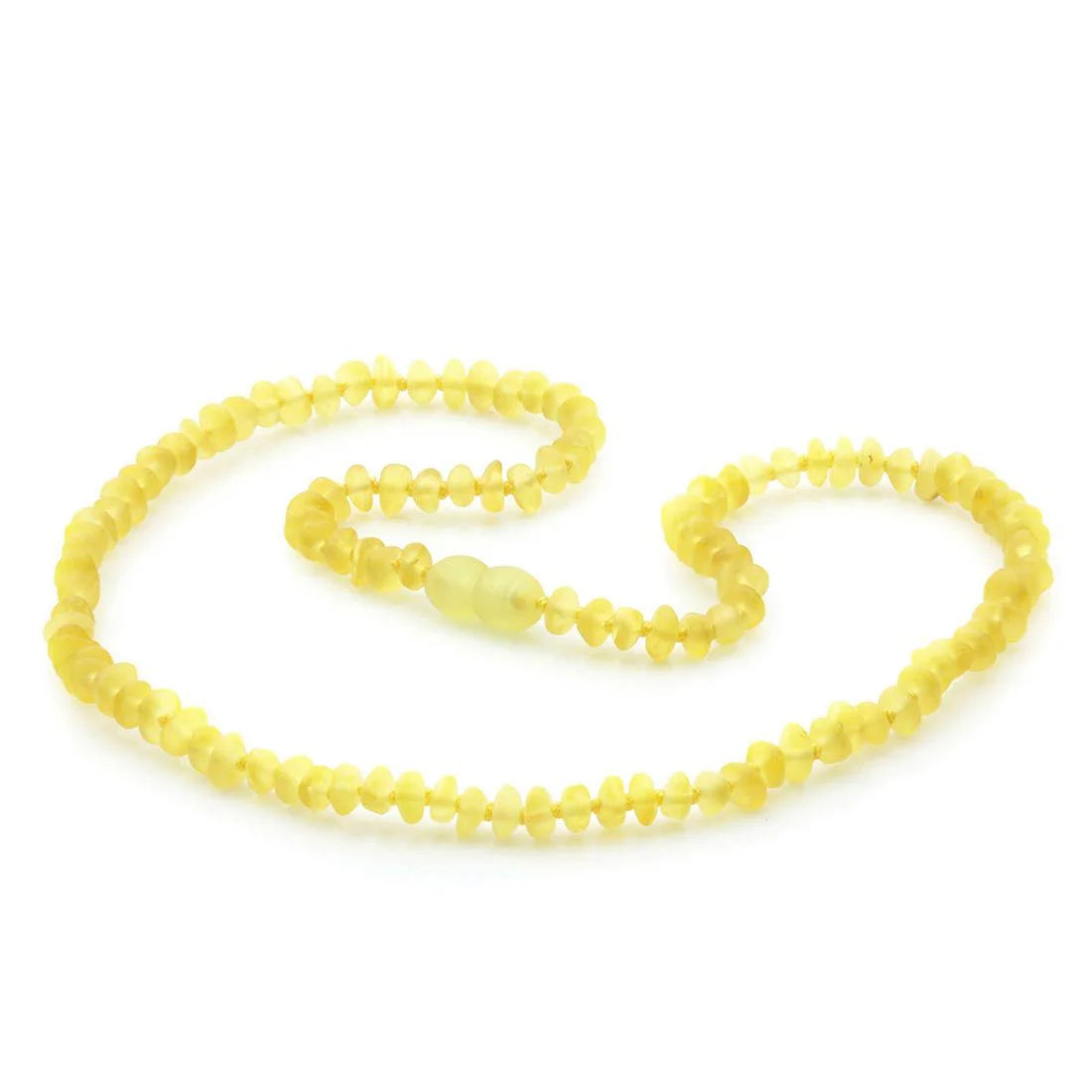 Adult Semi Polished Baltic Amber Necklace. Round Flat Yellow Matte 5x3 mm