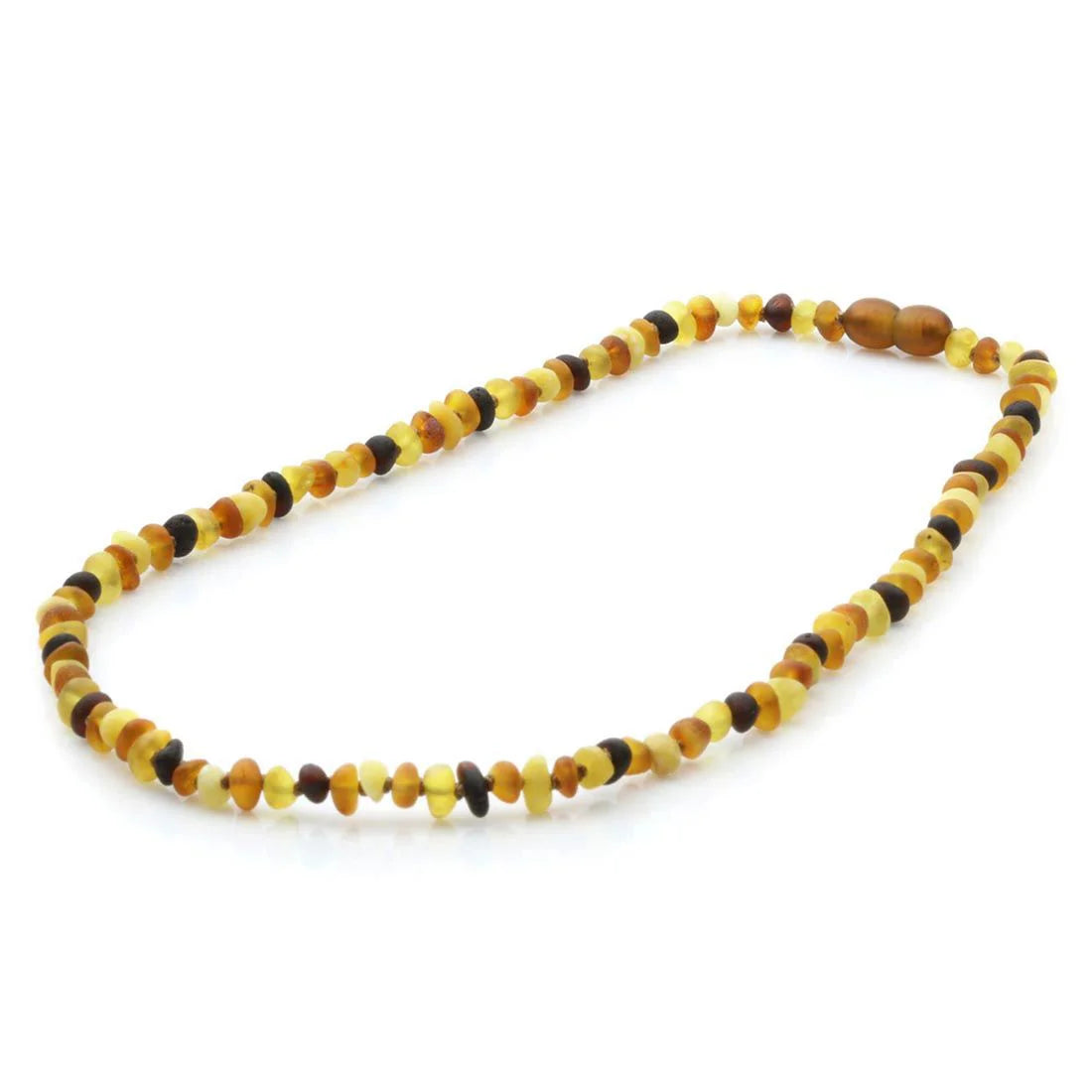 Adult Semi Polished Baltic Amber Necklace. Round Flat Multicolor Matte 5x3 mm